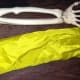 The skeleton arm and raincoat sleeve I used in my Georgie decoration before adding "blood"