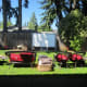 A projector was set up in the backyard, along with many chairs for movie viewing.