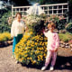 My mother and niece next to a topiary bride at Columbia Gorge Hotel