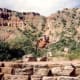 Ground level view of stage with dramatic backdrop at Pioneer Ampitheater in Palo Duro Canyon