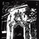 My linocut of Old Katy Railroad Window now located at Los Patios
