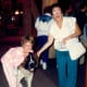 St. Bernards inside of Timberline Lodge - My mother and niece with "Bruno"