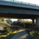 My husband, Kosta, on the trail as it goes under the Niblick Bridge