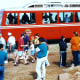 People arriving on the Pikes Peak cog railway.