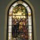 Stained glass window inside the Little Stone Church