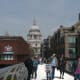 The Millennium Bridge wobbled so badly when it was first opened in 2000, that it had to be closed 2 days later. The bridge allows people to cross between Tate Modern museum and St. Paul's, which you can see in the picture.