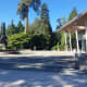 The entrance to the aquarium and a whale sculpture