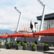 The digital orca sculpture by Douglas Coupland is located next to the west building of the Vancouver Convention Centre
