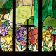 A stained glass window in the church