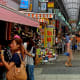 Bargain hunters at street market