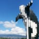 From close up, it's hard to tell what the blocks in the digital orca represent.