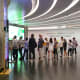 Queuing for the high-speed lifts.