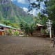 The back of the farm with a view of the mountain.