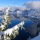 Crater Lake in winter, taken near the top of Watchman Peak.