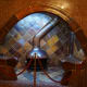 The fireplace that has a mushroom shape.