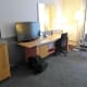 The desk area.