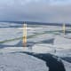 Ice forming on the Straits of Mackinac under the Mackinac Bridge as viewed from the St. Ignace, Michigan side.