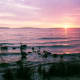 Sun rising over Lake Huron at Mackinaw City, Michigan