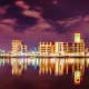 Fox River with Downtown Green Bay behind it at night - Green Bay, Wisconsin