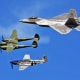USAF Heritage Flight (F-22A Raptor, P-38F Lightning "Glacier Girl", and P-51D Mustang "Excalibur") at the EAA Museum in Oshkosh, Wisconsin