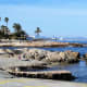 The rocky coastline.