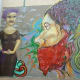 A portion of a mural across from the park