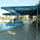 Shaded pool bar area.