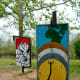 Other side of the painted door sculptures
