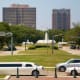 Looking at Mecom Fountains from Hermann Park