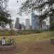 Vast lawn area in Eleanor Tinsley Park near downtown Houston