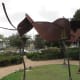 View of the sculpture titled "Shady Grove" in Eleanor Tinsley Park, Houston