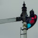 Railroad signal near the train tracks at the Rosenberg Railroad Museum