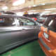 Cars are tightly packed inside the lower levels of the ferries.