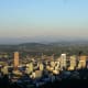 View of downtown Portland and Mount Hood from the Pittock Mansion.