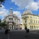 View from the North side of Szechenyi Square. The building on the left is called the "Iron House" and was built in 1912-1913.