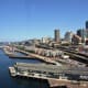 Seattle Aquarium (closest building) and lakefront as seen from the Seattle Great Wheel