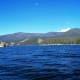 View of Shadow Mountain Lake in Grand Lake, Colorado from a pontoon boat on Grand Lake.
