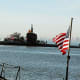 USS Newport News submarine heading into Naval Station Norfolk in Norfolk, VA