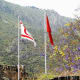 The flags of the Turkish Republic of Northern Cyprus and Turkey fly together.