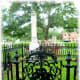 Beautiful iron gate with tree and sheep