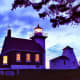 Door County lighthouse at dusk