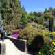 A bridge and a pond add interest to a garden.