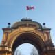 The Danish Flag flies over the entrance to Tivoli Garden.