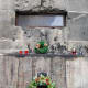 The memorial outside the Cathedral of St. Cyril and St. Methodius, Prague.