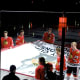 Blackhawks preparing to hoist the Stanley Cup banner at the start of the 2010-2011 season at the United Center in Chicago, Illinois