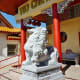 Female lion in front entrance to the temple