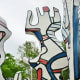 Closeup view of the sculpture by Jean Dubuffet in Discovery Green Park