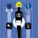 The Masonic initiation where the initiate is the third pillar standing between the two others.