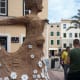 Sand sculpture being created.
