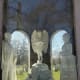 The Blocher Mausoleum inside Forest Lawn. The tomb is underneath the memorial.